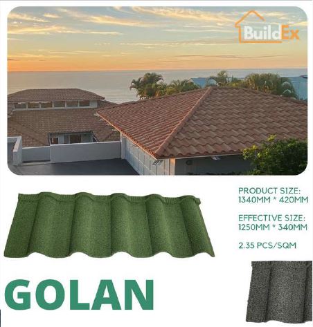 SCM-Buildex-CN GOLAN  загварын чулуун будагтай металл дээвэр (AZ150G) (1340x370x0,5мм) 0,5м2