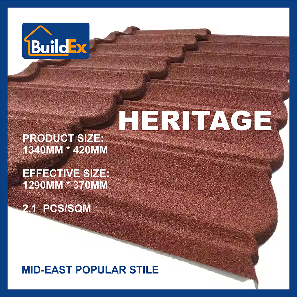 SCM-Buildex-CN  HERITAGE загварын чулуун будагтай металл дээвэр (AZ150G) (1340x370x0,45мм) 0,5м2